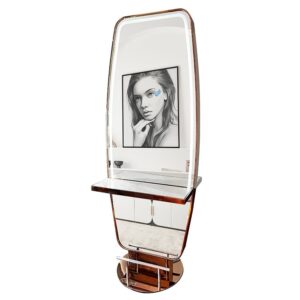 salon mirror station with lights